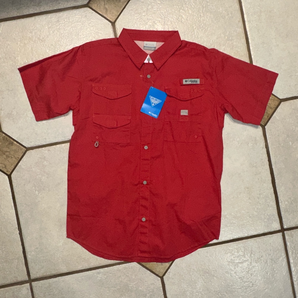 Columbia Red Button Down Shirt Lightweight Outdoor